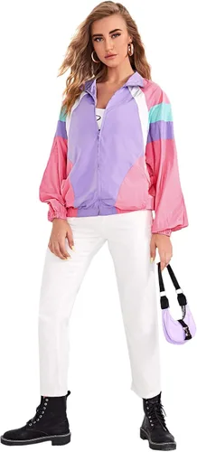 Vista 5 de SweatyRocks Chaqueta bomber casual ligera con bloques de color para mujer