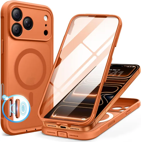 Vista 75 de BERFY Funda para iPhone 17 Pro Max, compatible con MagSafe, protector de pantalla de vidrio integrado, protección de cámara, funda de cuerpo