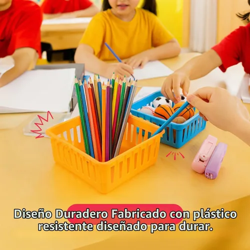 Vista 7 de PREXTEX Cestas de almacenamiento para el aula, contenedor de lápices y lápices - Organización del aula - Cestas cuadradas de plástico multicolor, 5