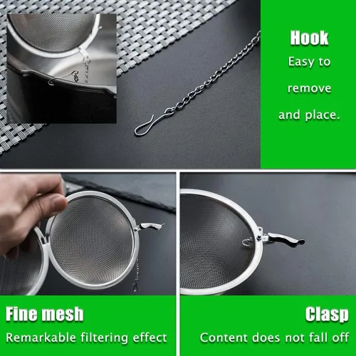 Vista 3 de Tea Steeper, 2 unidades de infusor de té de malla, filtro de té de alta calidad, difusor de intervalo de té con gancho de cadena extendido