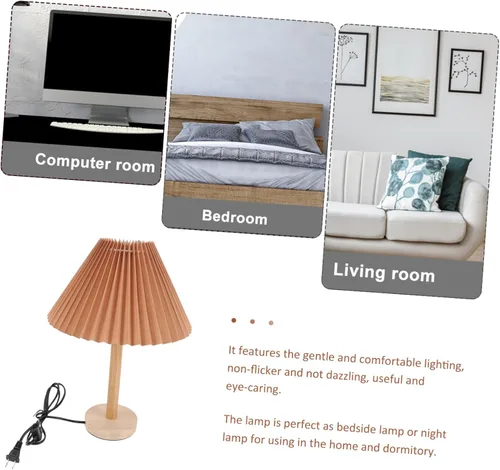 Vista 5 de Lámpara de mesa plisada para dormitorio, luz nocturna, mesita de noche, luz suave, deslumbrante