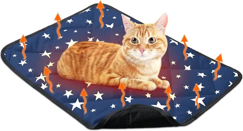 Vista 9 de Cama autocalentable para gatos, tapete autocalentable para perros, patrón de estrella, tapete térmico cálido para mascotas que refleja el calor
