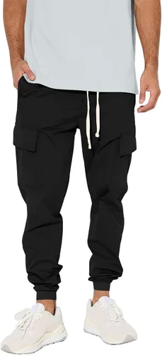 Vista 5 de Lexiart Pantalones deportivos de moda para hombre, pantalones de senderismo con cordón, pantalones deportivos largos para entrenamiento de gimnasio