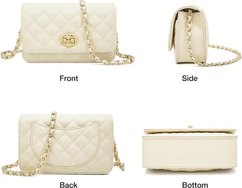 Vista 4 de FOXLOVER Mini bolso cruzado de cadena acolchada para mujer, bolso de hombro para mujer, de cuero casual