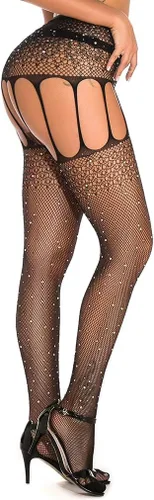 Vista 2 de Medias brillantes con diamantes de imitación para mujer, medias de malla de cristal sexy