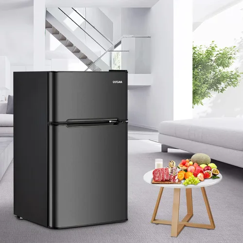 Vista 9 de Mini refrigerador de doble puerta con congelador de 3.2 pies cúbicos, mini refrigerador compacto con termostato ajustable y puerta reversible