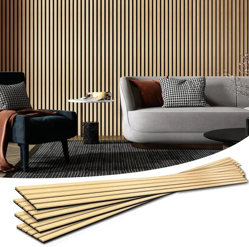 Vista 15 de Art3d Paquete de 2 paneles acústicos de listones de madera de 104" x 15.75" para pared y techo, paneles modernos estriados de absorción de sonido