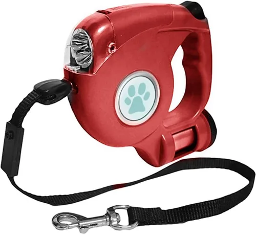 Vista 6 de JEBBLAS Correas retráctiles mejoradas para perros con linterna y dispensador de bolsas de desechos 3 en 1, correa automática de 15 pies para pasear