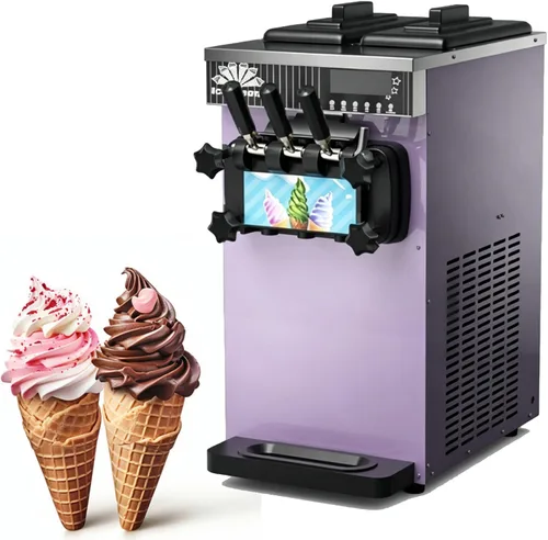 Vista 11 de Commercial Ice Cream Machine, 1300W Freestanding Soft Serve Ice Cream Maker, 18-25kg/H Yield with 3-Flavor, Auto Clean LCD Touch Screen, for Snack