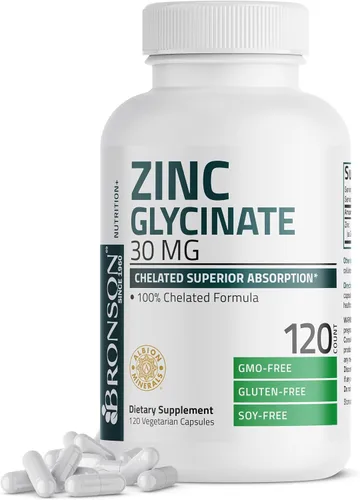 Vista 8 de Bronson Glicinato de zinc 30 mg quelatado absorción superior 100% fórmula quelatada sin OMG, 240 cápsulas vegetarianas
