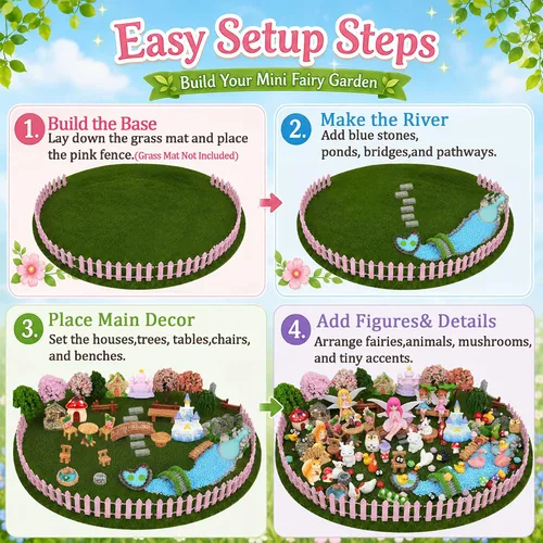 Vista 4 de EKisemio 150 Pcs Fairy Garden Accessories Kit,Miniature Fairy Houses Decor