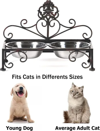 Vista 3 de Cuencos elevados para perros pequeños, cuenco elevado de metal para perros y gatos, con comedero doble de acero inoxidable para mascotas