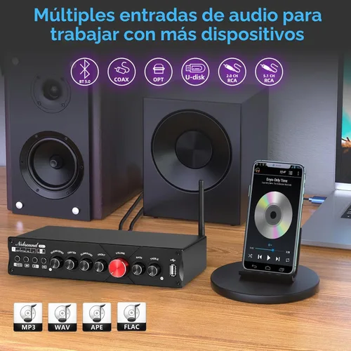 Vista 3 de Nobsound Amplificador Bluetooth de 5.1 canales HiFi Amplificador estéreo de cine en casa amplificador de subwoofer