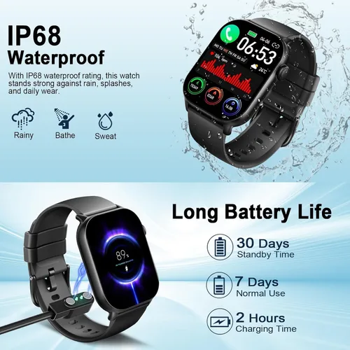Vista 7 de Reloj inteligente (responder/hacer llamada), 1.96" HD para hombres y mujeres, nuevo reloj de fitness 2025 con más de 100 modos deportivos, monitor