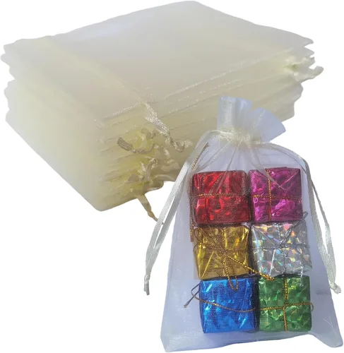 Vista 12 de Bolsas de regalo de organza de 4 x 6 pulgadas con cordón para joyas, dulces, paquetes de 50 bolsas de té de tela transparente azul aguamarina