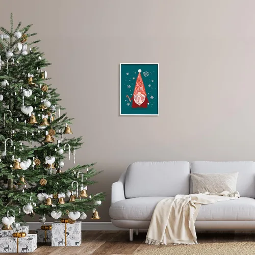 Vista 2 de Stupell Industries Gnomo para juego de palabras navideñas divertido elfo de jardín, diseñado por Loni Harris, arte de pared enmarcado en blanco, 16