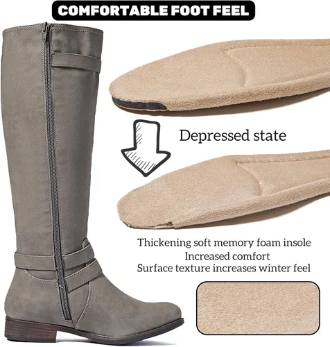 Vista 3 de Botas altas hasta la rodilla para mujer, elegantes y cómodas, con punta redonda, cierre de cremallera lateral, para otoño e invierno para mujer
