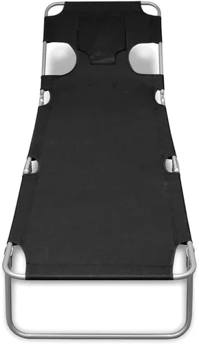 Vista 3 de Sillas de playa ligeras para adultos, tumbona plegable con cojín para la cabeza, acero recubierto de polvo, negro, sillón reclinable de campamento