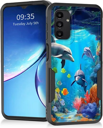 Vista 118 de Funda para Galaxy A14 5G, resistente de doble capa híbrida de policarbonato duro, goma suave, a prueba de golpes, funda protectora resistente