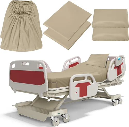 Vista 14 de Moukeren Juego de sábanas de hospital, 6 piezas, sábana bajera ajustable de bolsillo profundo de 36 pulgadas con elástico en todo el contorno, Beige