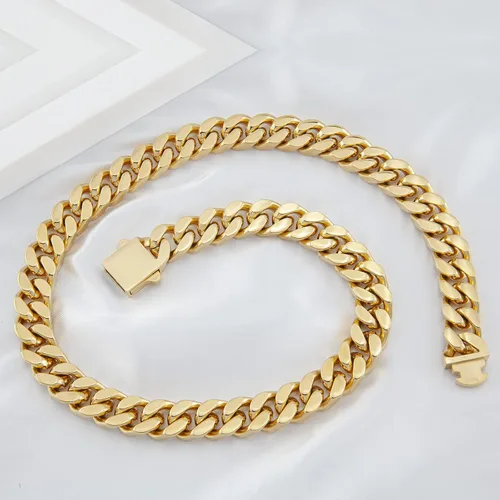 Vista 8 de GUQILA Cadena de eslabones cubanos para hombre, acero inoxidable, chapado en oro de 18 quilates, collar de cadena cubana de Miami, plata hip-hop