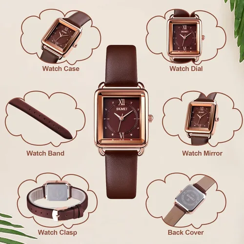 Vista 4 de SKMEI Reloj de mujer elegante reloj de pulsera rectangular de cuero para damas reloj analógico de cuarzo impermeable para mujer