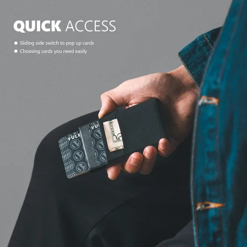 Vista 3 de VULKIT Billetera minimalista con ventana de identificación y bolsillo EDC con bolsillo desplegable para tarjetas de crédito y bloqueo RFID, diseño