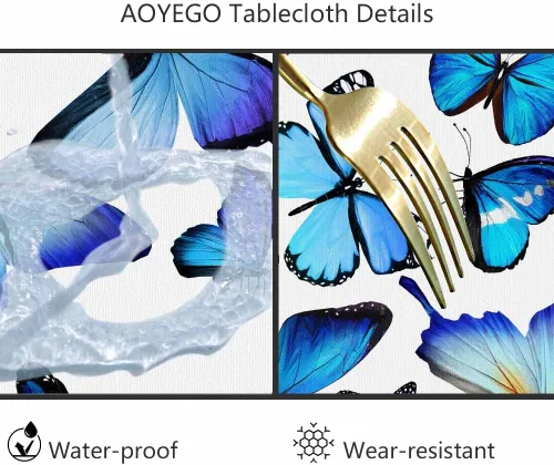 Vista 6 de AOYEGO Mantel redondo con diseño de mariposa azul de 60 pulgadas para comedor, fiesta, banquete
