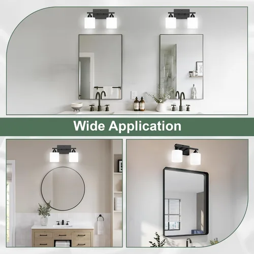 Vista 3 de Luces de baño negras sobre espejo, lámpara de tocador anti-óxido para baño, moderna lámpara de pared de 2 luces para sala de estar, base estándar