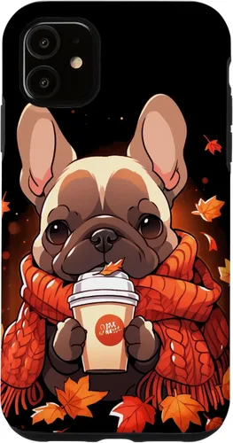 Vista 8 de French Bulldog Fall Autumn Pumpkin Spice Latte Frenchie Dog Case for iPhone 17