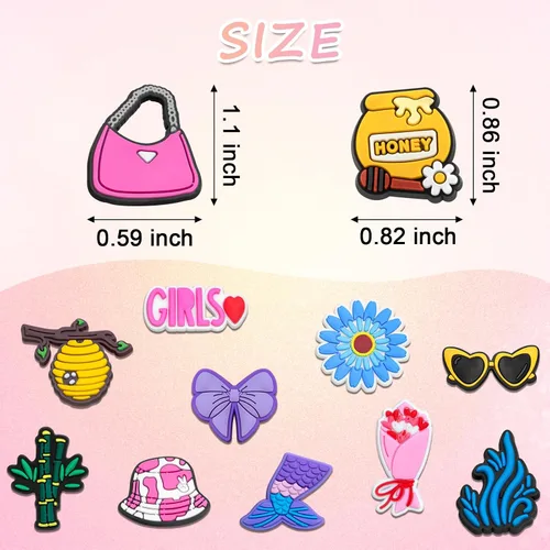 Vista 2 de Salaoen Dijes para niñas, 100 unidades, bonitos dijes para niños y niños, amarillo, morado, rosa, verde, azul, accesorios, Caucho, No es una piedra