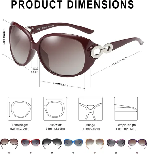 Vista 3 de DUCO Lentes de sol polarizados de gran tamaño para mujer, marco retro de moda, vintage, con protección UV 1220