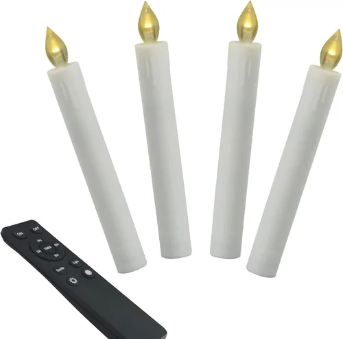 Vista 12 de Velas cónicas sin llama de cera real, funcionan con pilas, control remoto Marfil