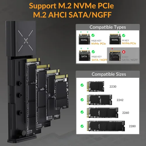 Vista 2 de iDsonix Carcasa SSD SATA M.2 NVMe, adaptador de aluminio sin herramientas, USB 3.2 Gen 2 10Gbps M2 SSD compatible con llaves M y B&M con ajuste UASP
