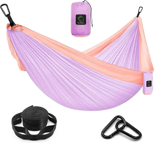 Vista 10 de Grassman Hamaca de camping doble y individual hamaca portátil con correas de árbol, hamacas de paracaídas de nailon ligero, accesorios de Negro &