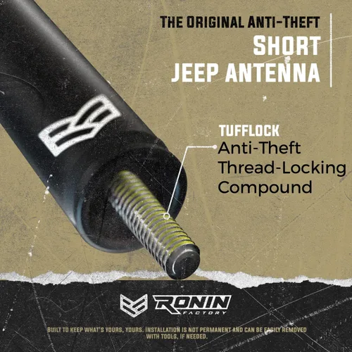 Vista 4 de Ronin Factory - Antena corta de reemplazo para accesorios Jeep Wrangler Rubicon Jeep Gladiator Sahara Sport 4xe JK JL 2007-2023 Diseño antirrobo