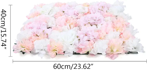 Vista 7 de 12 paneles de pared de flores artificiales de 24 x 16 pulgadas, paneles decorativos de flores de rosas de seda 3D, fondo de pared de flores