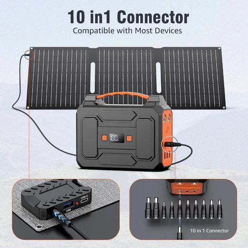 Vista 5 de Cargador de panel solar portátil de 30 W, kit de panel solar plegable con salida DC/USB C/USB A para banco de energía, estación de teléfono