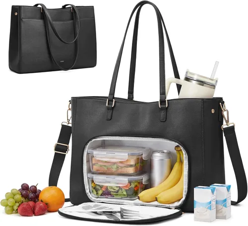 Vista 2 de S-ZONE Bolsa de almuerzo para mujer, bolsa de trabajo con compartimento de Negro