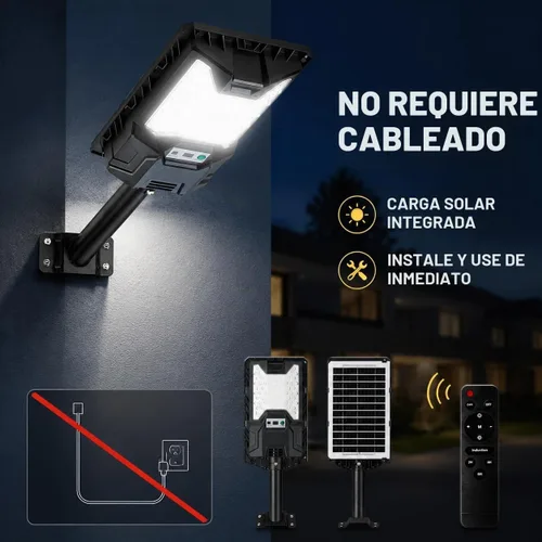 Vista 2 de Luz de calle solar para exteriores, 20000 lm 6500 K impermeable con sensor de movimiento LED luz solar alimentada por energía solar con control