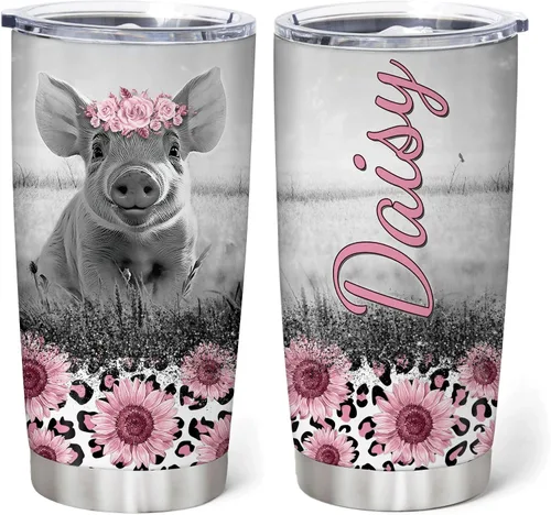 Vista 14 de Hyturtle Regalos personalizados para los amantes de los cerdos – Pigs Are My Spirit Animal vaso de acero inoxidable con nombre personalizado de 20