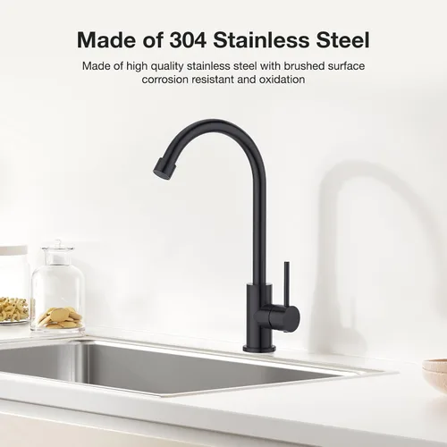 Vista 5 de CREA Grifo negro mate solo para agua fría, para cocina, bar, fregadero al aire libre, 1 agujero, 3 agujeros (con placa de cubierta), arco alto