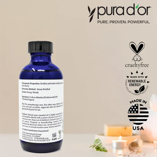 Vista 5 de PURA D'OR Aceite esencial de madera de cedro orgánico (4 onzas con gotero de vidrio) 100% puro y natural de grado terapéutico para cabello, cuerpo