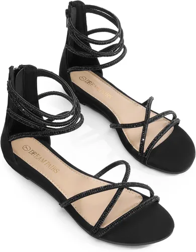Vista 5 de DREAM PAIRS - Sandalias de plataforma baja para mujer, con correa al tobillo y diamantes de imitación