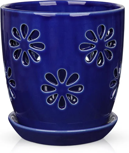 Vista 8 de Ollas de orquídeas de 6 pulgadas con agujeros Brown Black Ceramic Orchid Pot para trasplante marrón y negro