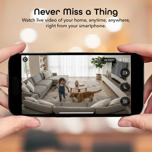 Vista 4 de Geeni Look 2K 4MP Cámara de seguridad inteligente para interiores – 1440p Ultra HD WiFi Monitor para mascotas y bebés con audio de 2 vías, zonas