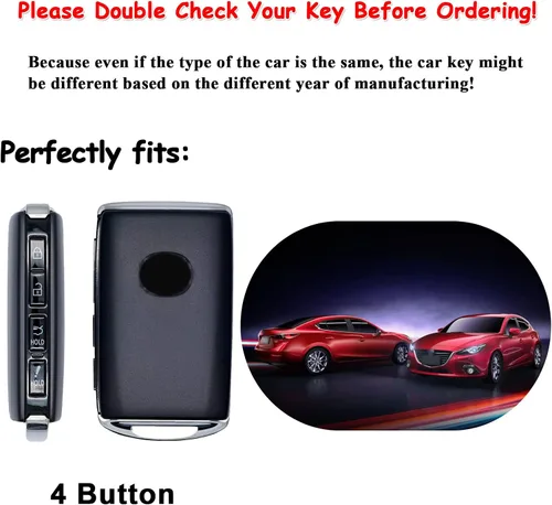 Vista 2 de Funda para llave de cuero genuino con 4 botones, compatible con Mazda 3 2020-2024 Hatchback 6 CX-5 CX-30 CX-9 Negro