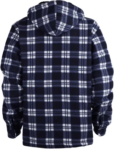 Vista 4 de Chaqueta de franela a cuadros para hombre, de felpa con capucha, sherpa con cremallera, pesada y gruesa, cálida para invierno