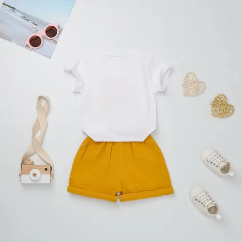 Vista 3 de FOCUTEBB Conjunto de ropa corta de verano para niñas pequeñas, camiseta de lino con cinturón