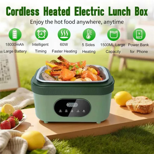 Vista 4 de MDHAND Lonchera térmica para hombres – Fiambrera eléctrica inalámbrica con batería de 18000 mAh para adultos trabajadores, viajeros, conductores
